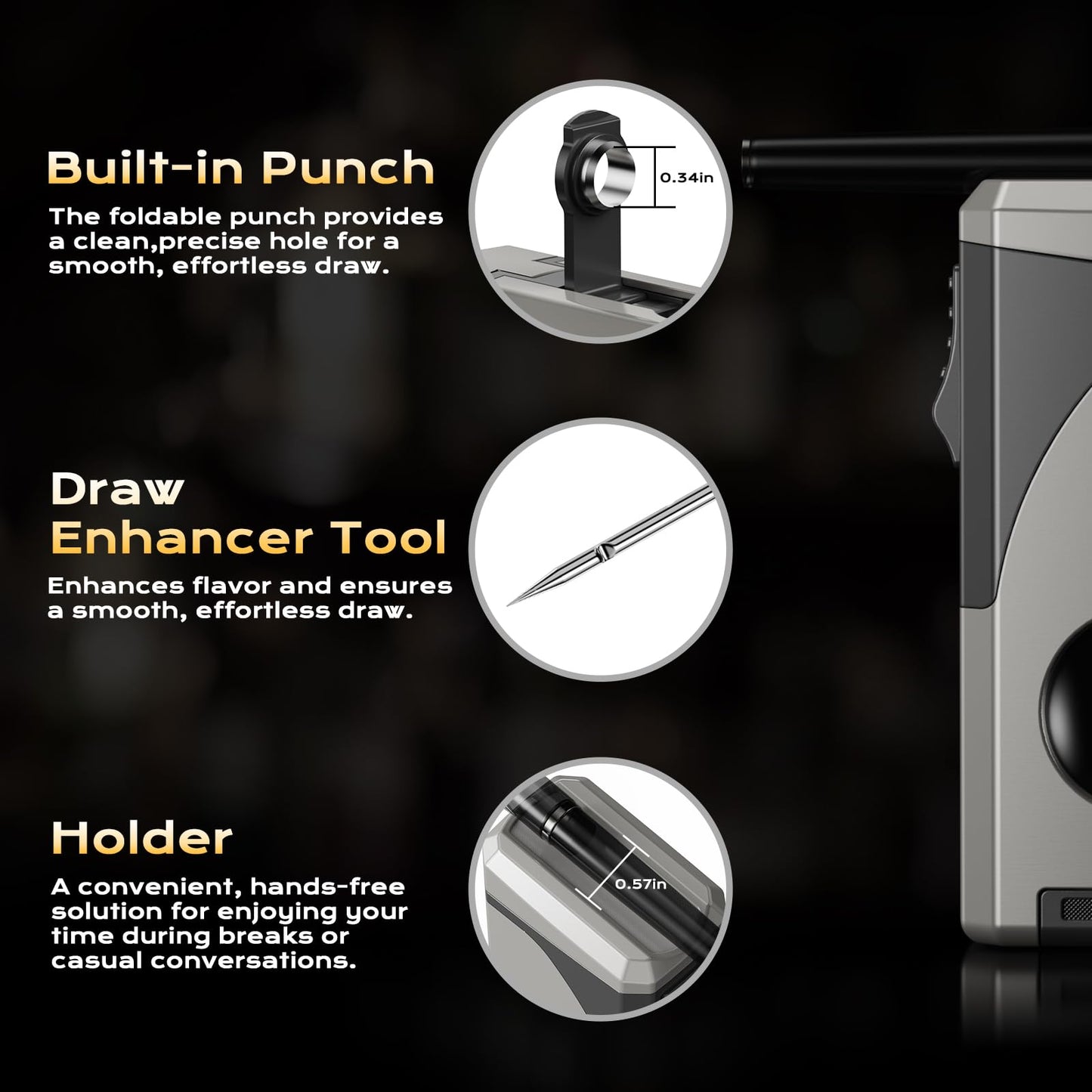 6-in-1 Torch Lighter, with Windproof Triple Jet Flame, V & Straight Cutter, Punch, Holder, Draw Enhancer Tool, Refillable Butane Lighter with Gift Box for Men, Multifunctional Accessories for Travel