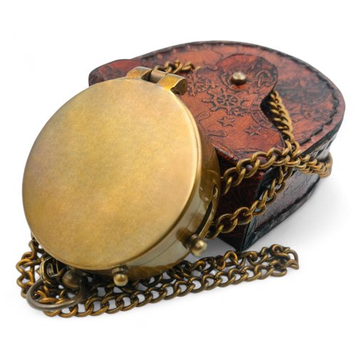 KHUMYAYAD Brass Pocket Compass Hand Made Fully Functional Compass Antique Nautical Replica Item with Leather Case.
