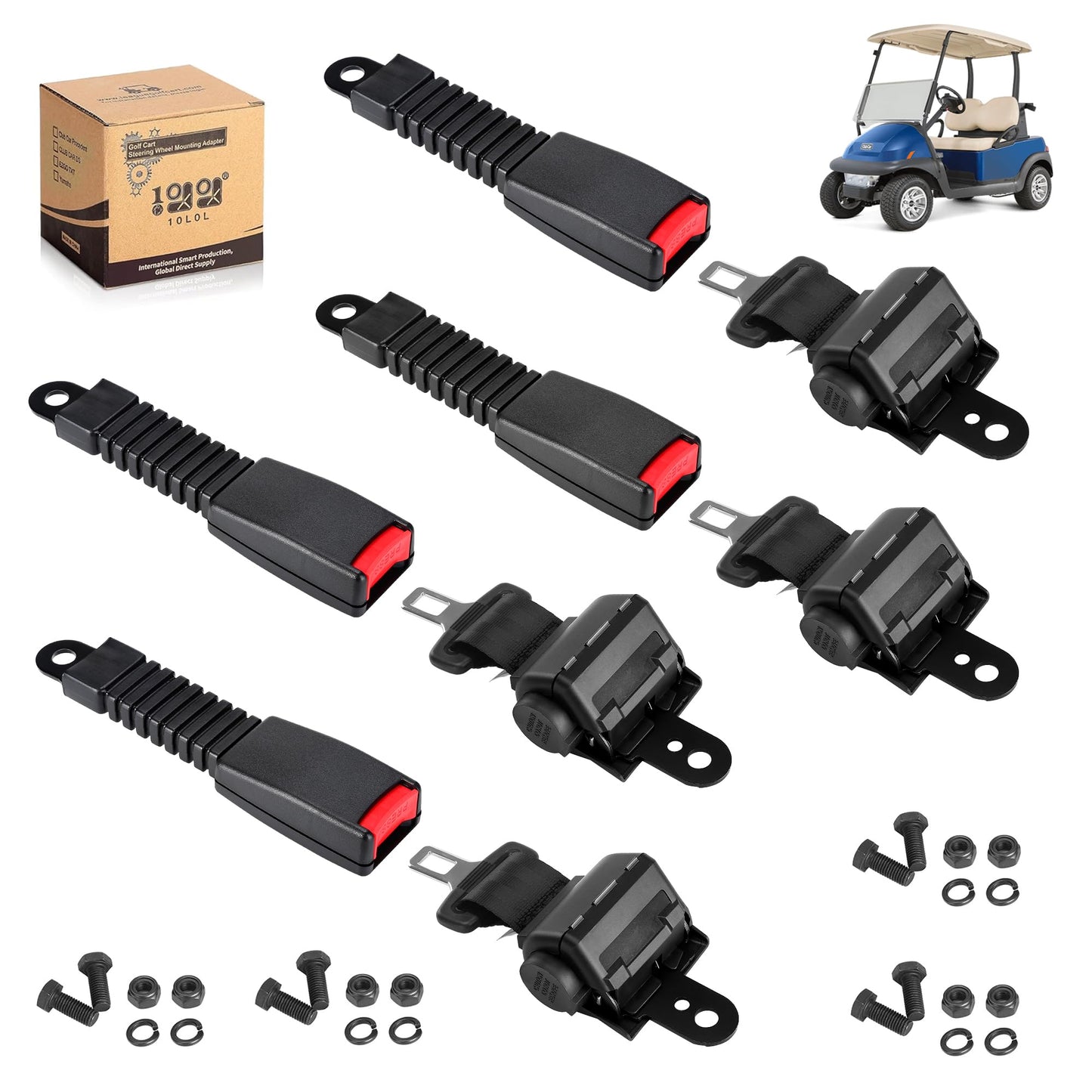 9.99WORLD MALL 4PCS Universal Golf Cart Seat Belt Kit for Yamaha EZGO Club Car, Fits Front & Rear Seat, 42" Retractable (No Mounting Bar)