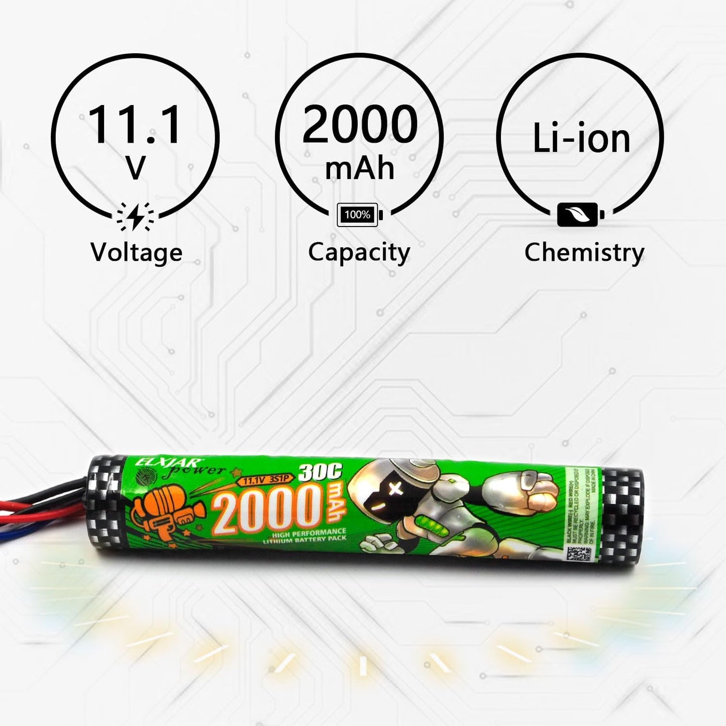Skiennix 2-Pack High Power Rechargeable Li-ion Battery Pack - 11.1V 2000mAh 30C for RC Cars & Drones | SM-2P Plug & Charger Included