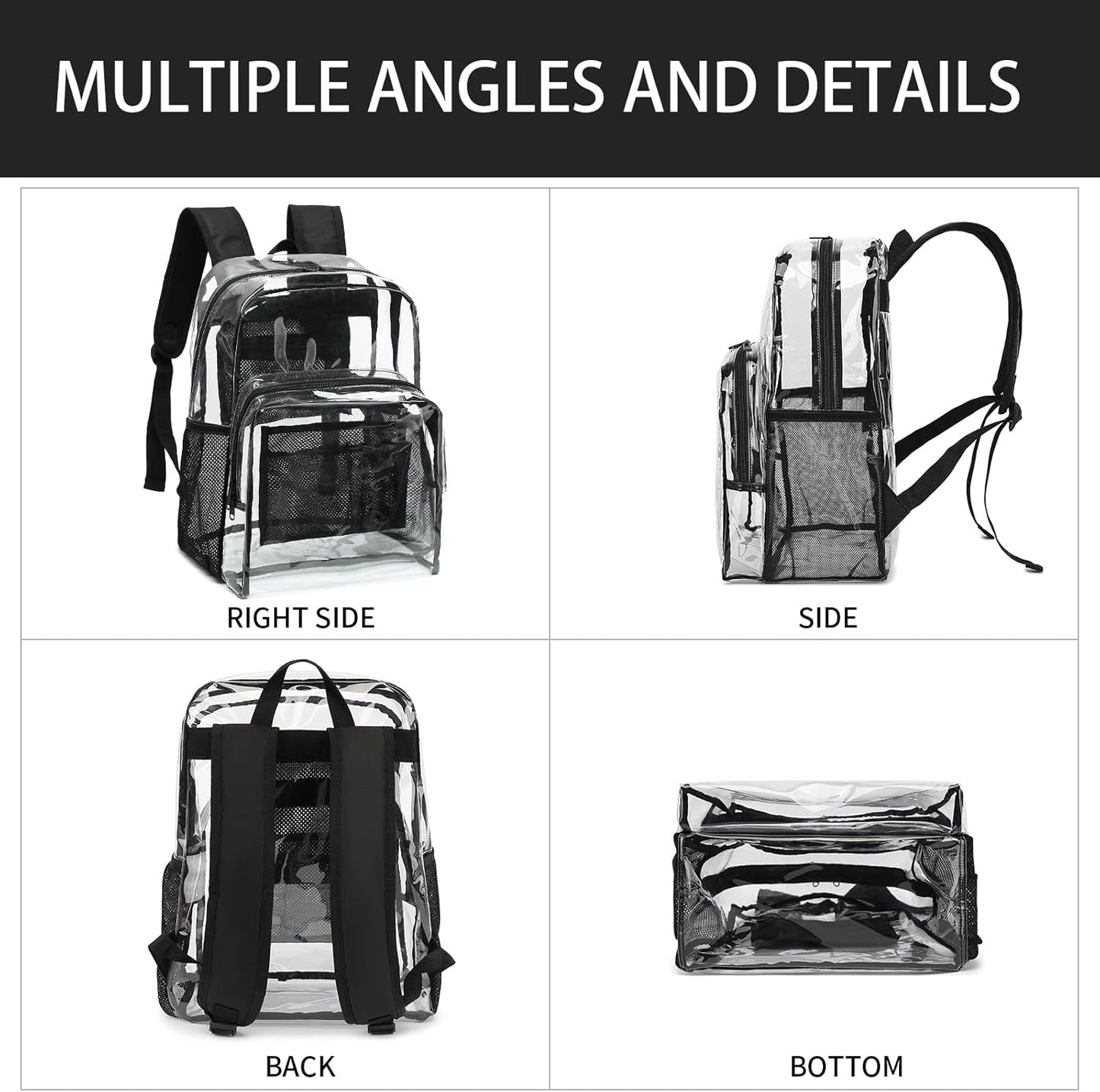 NEOREAL Clear Backpack - Heavy Duty Transparent Design for College, Work & Security | Black