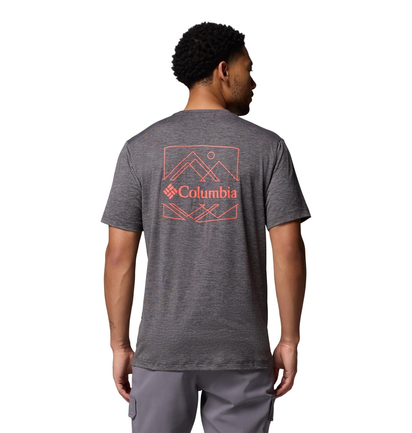 Columbia Mens Kwick Hike Back Graphic Short Sleeve Tee, Black Heather/Linescape, X-Large