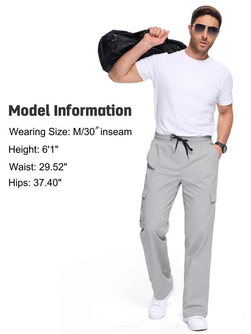 Tallemon Men's Casual Cargo Pants 30/32/34/36 Tall Inseam Hiking Pants Workout Joggers Loose Straight Sweatpants for Men 34" Light Grey L
