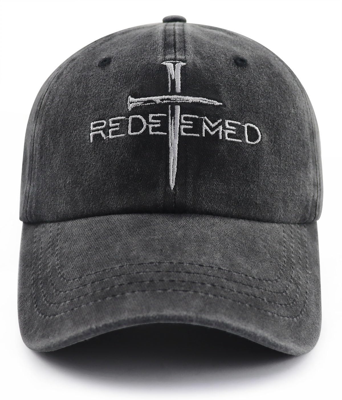 Christian Gifts for Women Men, Embroidered Jesus Cross Nails Hat, Adjustable Cotton Faith Redeemed Baseball Cap, Christ Blessed Gifts for Dad Mom Black