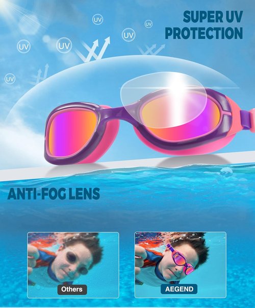 Aegend Swim Goggles for Kids 6-11 | Polarized Anti-Fog UV Protection Pool Goggles
