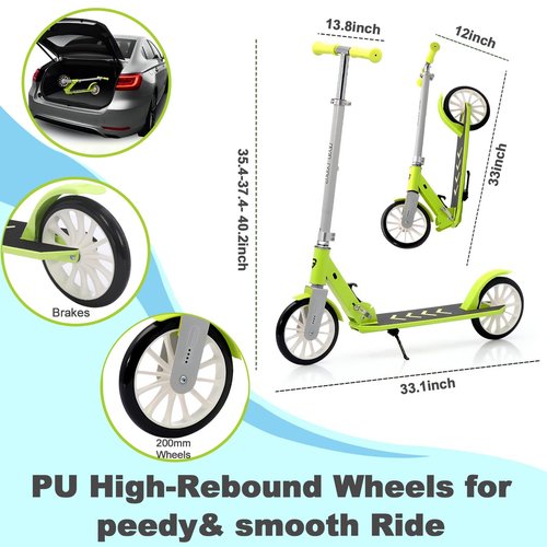 CUIOT Kick Scooter for Ages 6+,Kid, Teens & Adults, Foldable, Lightweight 8IN Big Wheel Scooters -Max Load 260 LBS, Height Adjustable, Bearing ABEC9,White