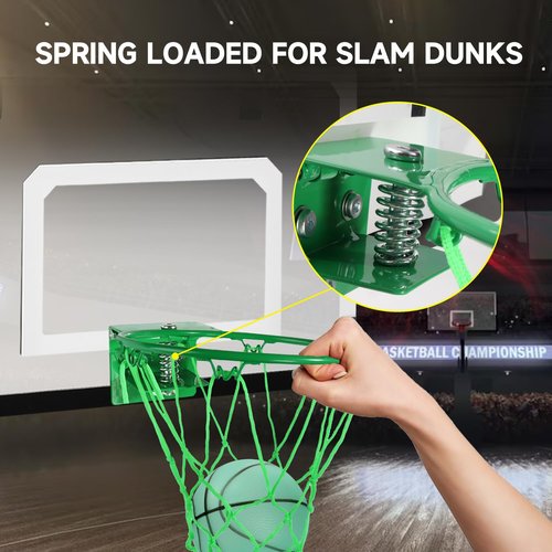 GSE Games & Sports Expert Mini Basketball Hoop Glow in The Dark Set with Ball & Pump, 17.75" x 12" Wall-Mounted Hoop Set, Over-The-Door Basketball Hoop with Complete Accessories for Home & Office