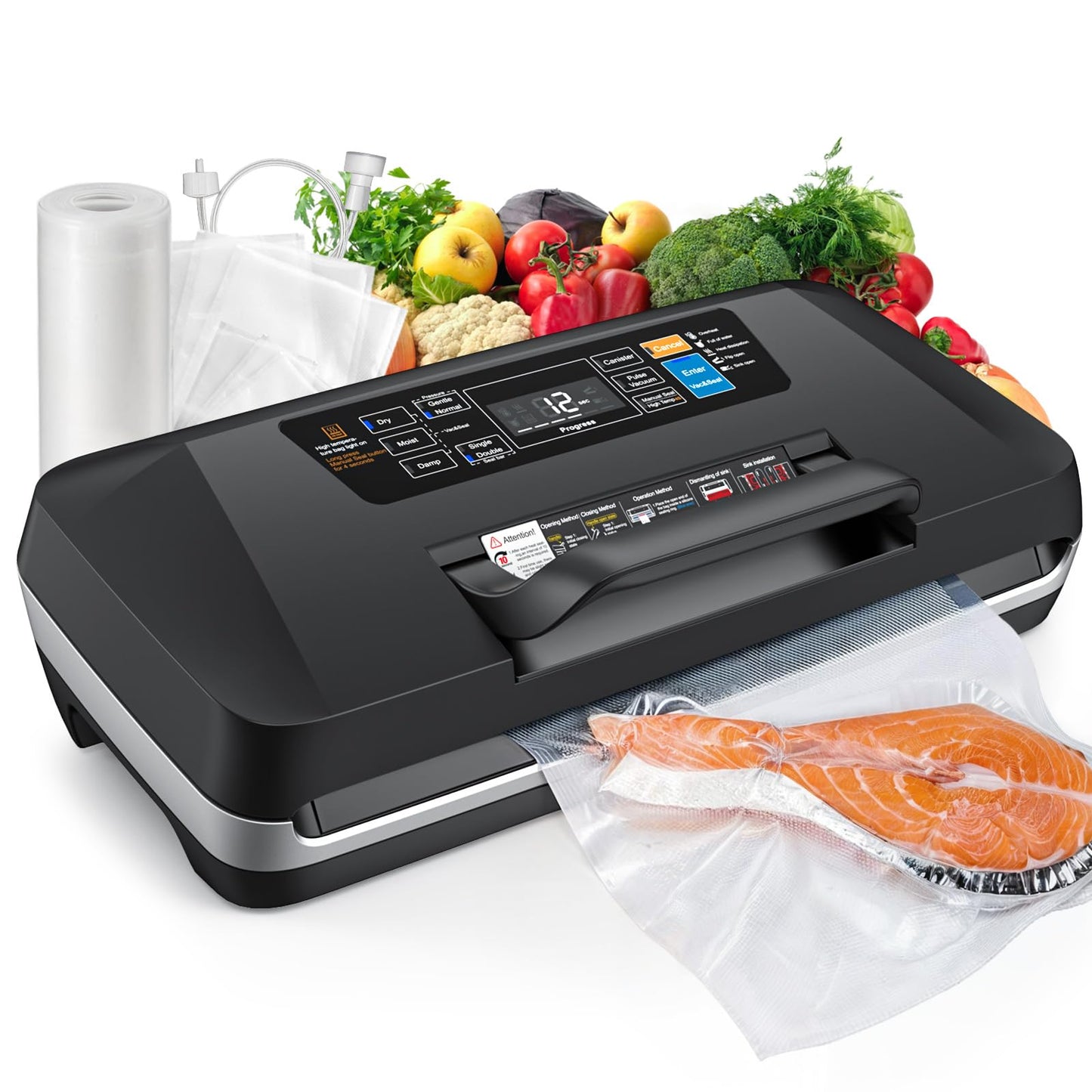 Commercial 95kPa Food Vacuum Sealer Machine | Automatic 10-in-1 Food Sealer for Sous Vide, Meal Prep & Storage | Powerful 230W Motor, Double Heat Seal, Built-in Cutter & Starter Kit