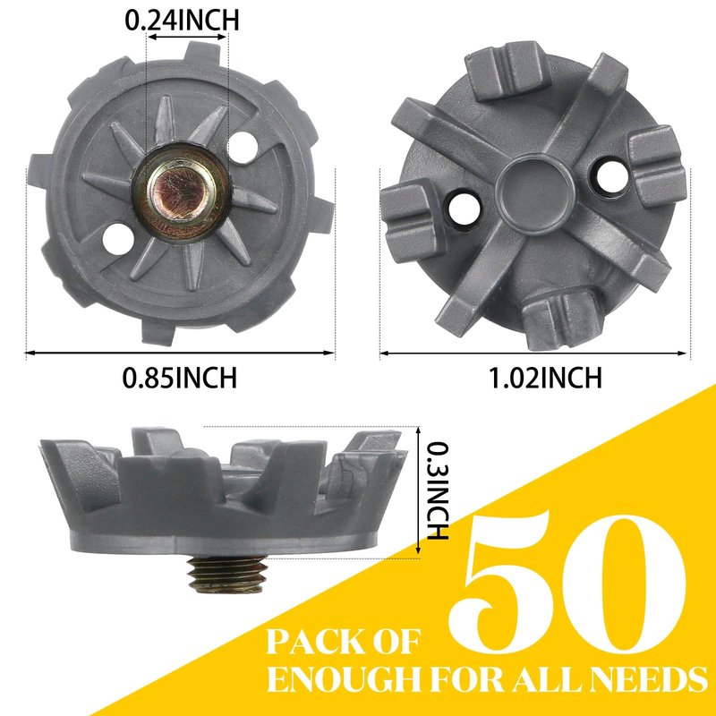 Cozypower 51 Pcs Golf Cleats Set 50 Golf Shoe Spikes Replacements with 1 Cleats Spanner Metal Thread Screw 6 mm Dia for Cricket Shoe Player(Gray)