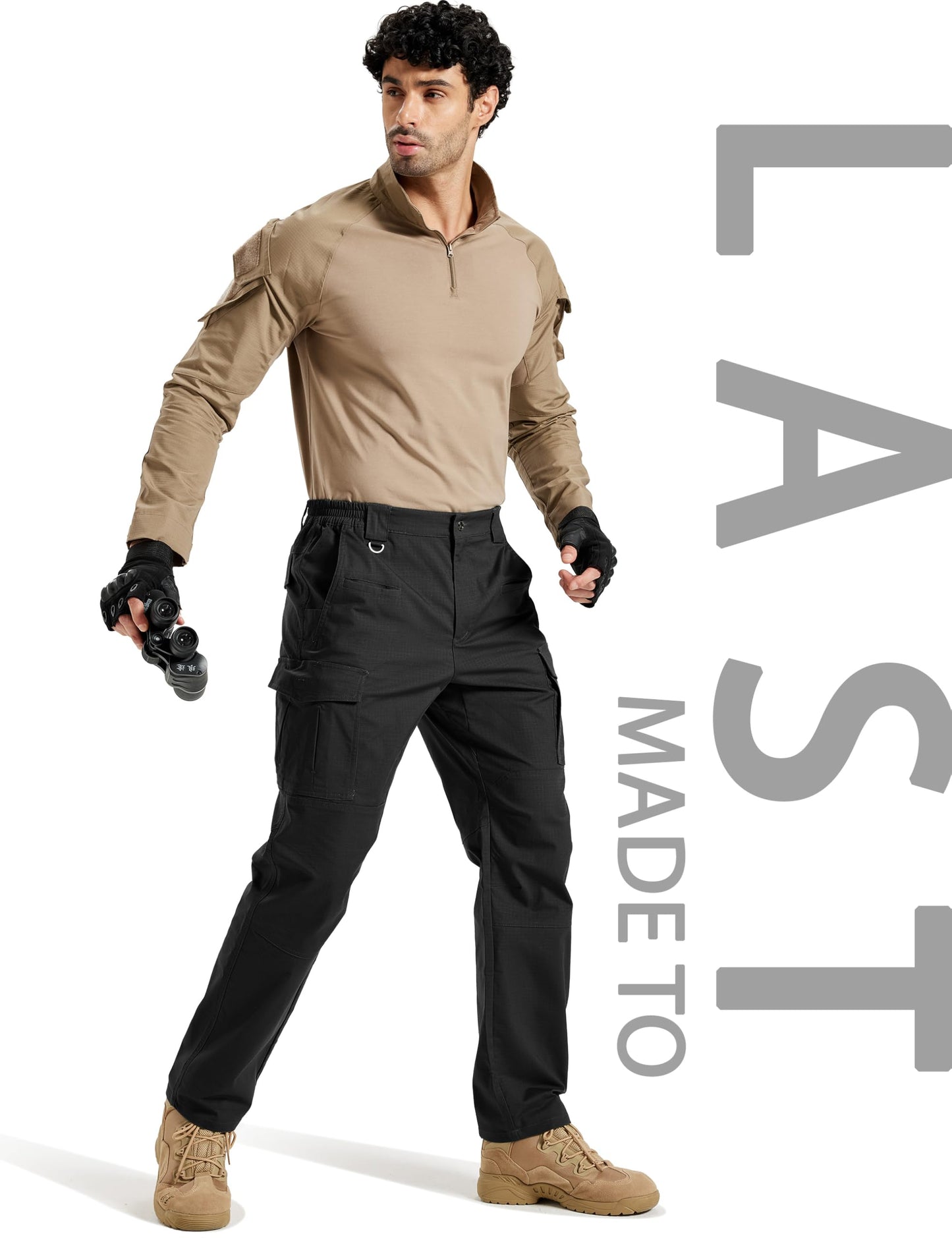 TACVASEN Men's Tactical Pants Cargo Work Pants for Men Construction Waterproof Lightweight Stretch EDC Hiking Trousers with 8 Pockets Black 34