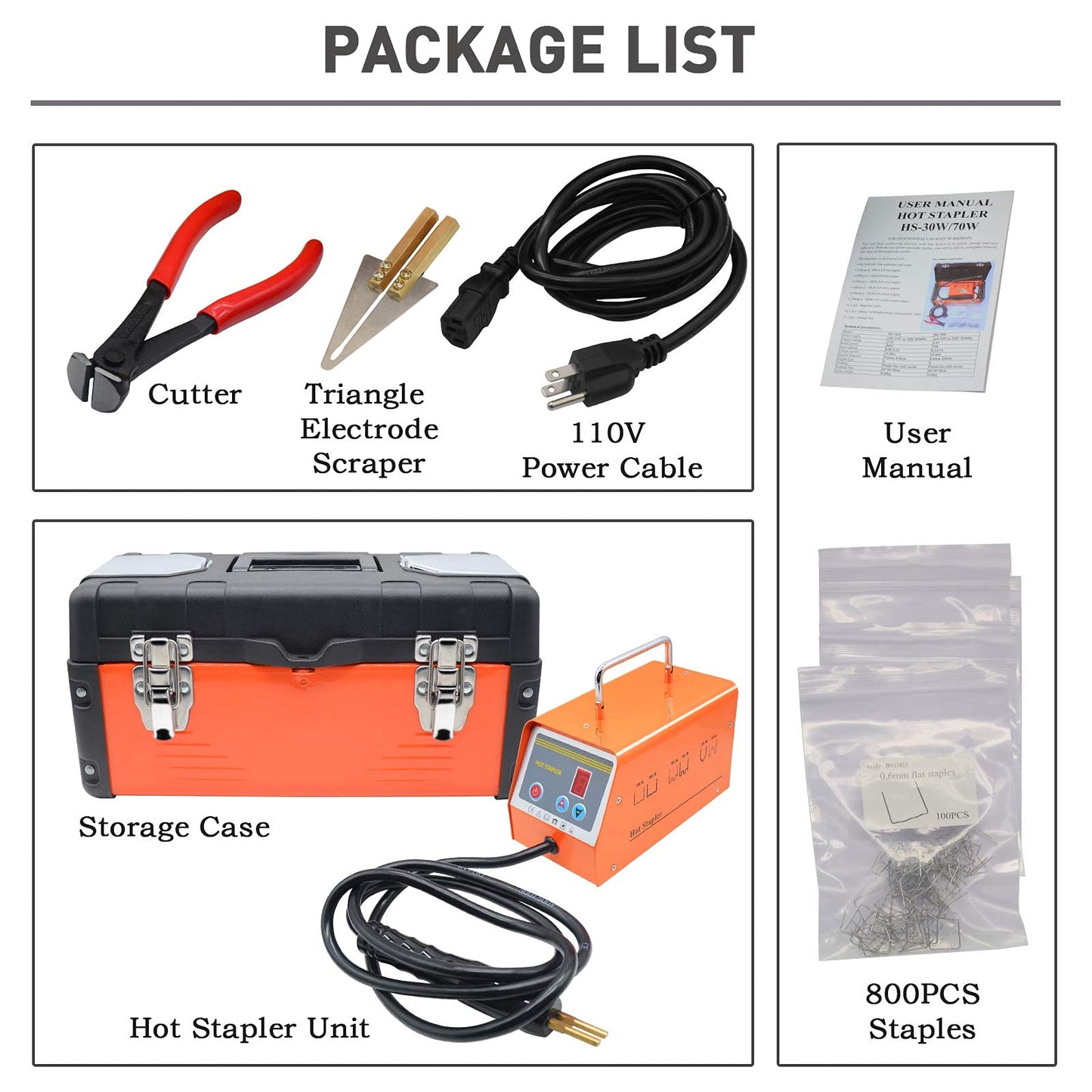 WISPAUSU Plastic Welding Kit with 800PCS Staples/5-Levels Power/LED Display Light, 110V Car Bumper Hot Stapler Gun Plastic Welder Machine