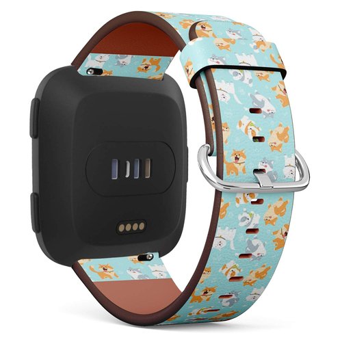 Compatible with Fitbit Versa/Versa 2 / Versa LITE - Quick Release Leather Wristband Bracelet Replacement Accessory Band - Fun Flat Design Dogs