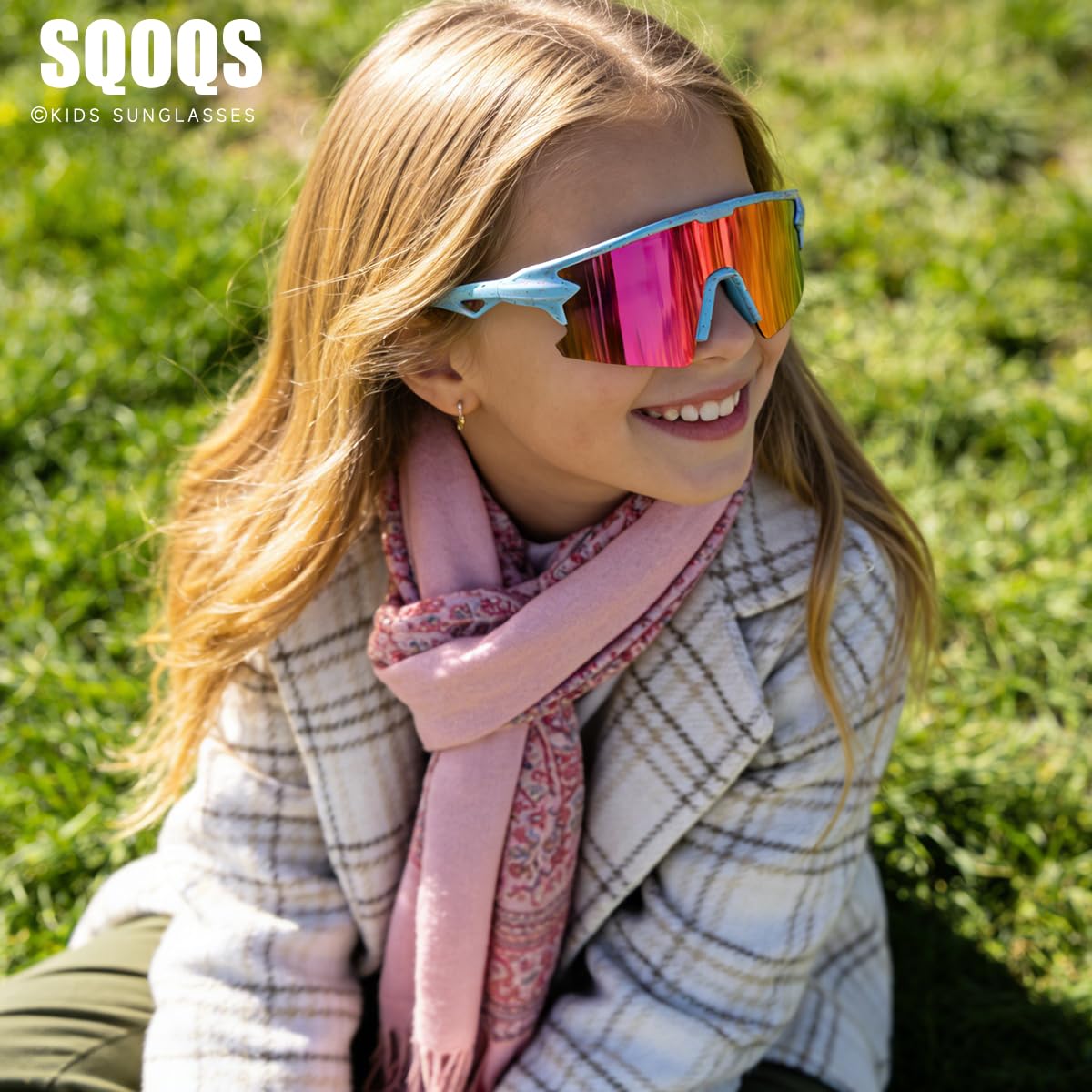 SQOQS Youth Baseball Sunglasses for Boys Girls Kids Sports Sun Glasses Softball Cycling UV400 Protection Ages 3-14
