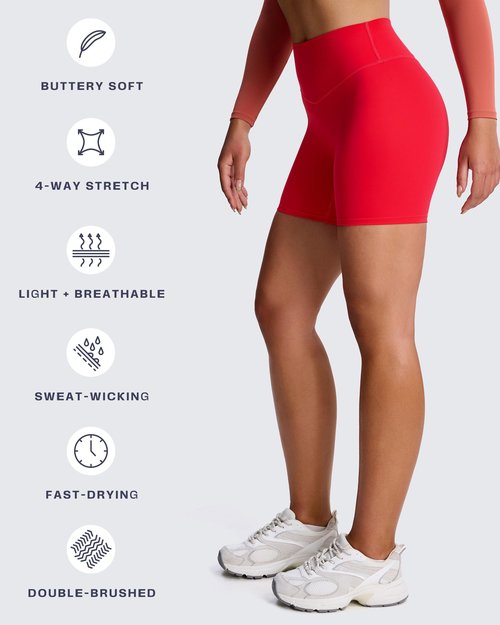 Aoxjox Metamorph Workout Biker Shorts for Women Tummy Control High Waisted Athletic Gym Running Deep V Yoga Short 6" (Racing Red, Small)