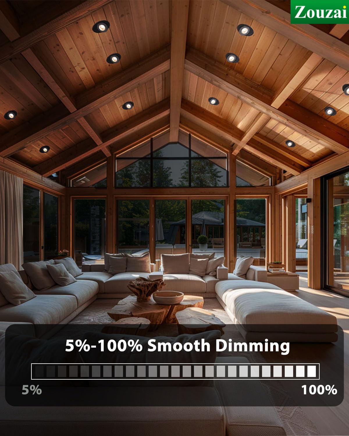 zouzai Classic 4 inch 5CCT Gimbal LED Recessed Light, 360°+90° Adjustable Directional Retrofit Eyeball Can Light with J-Box, Dimmable 2700K/3000K/3500K/4000K/5000K, ETL Certified (Black,12 Pack)