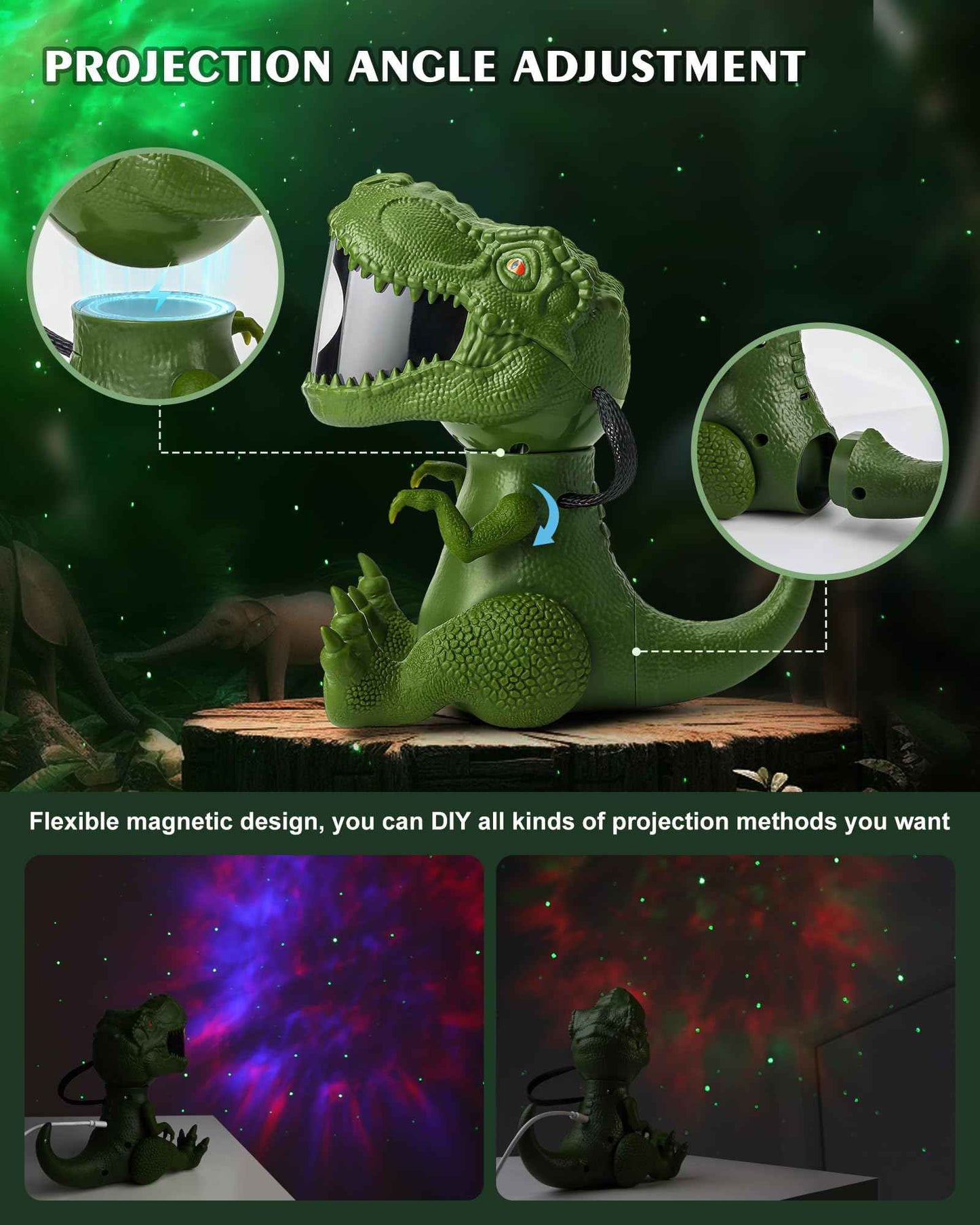 Dinosaur Star Projector Night Light: Galaxy Projector Light for Kids Bedroom Ceiling Decor （Green）