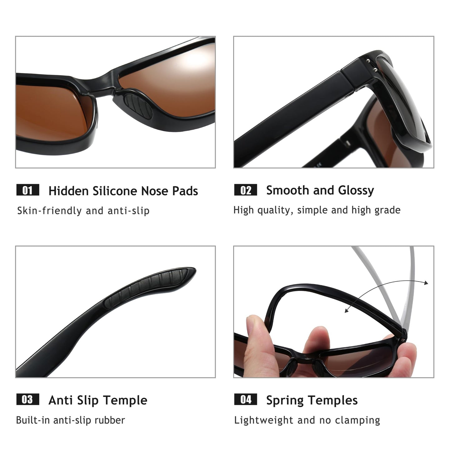SUNGAIT Polarized Sports Sunglasses for Men Women: Black Retro Square Shades UV400 for Driving Fishing Cycling Running Golf