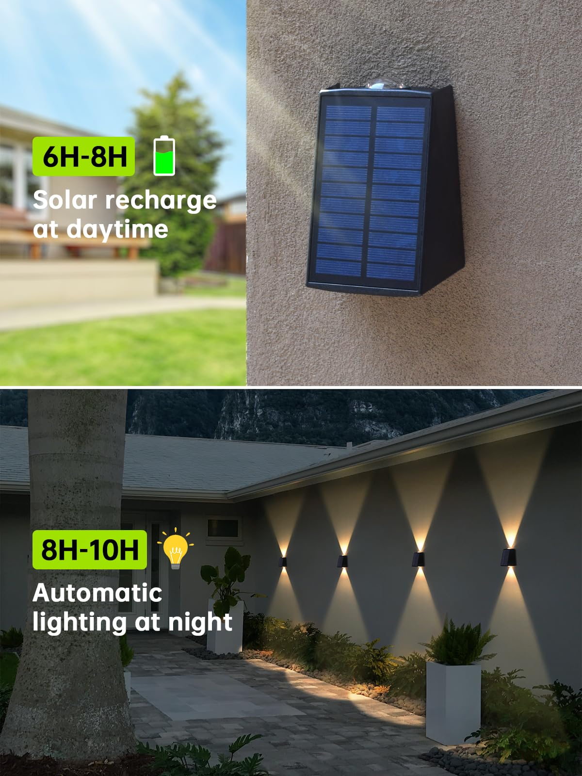 Mrzxy Solar Wall Lights Outdoor Waterproof, Up Down Sconce LED Solar Light IP65 Dusk to Dawn for Porch, Fence, Deck(Warm White, 2 Pack)