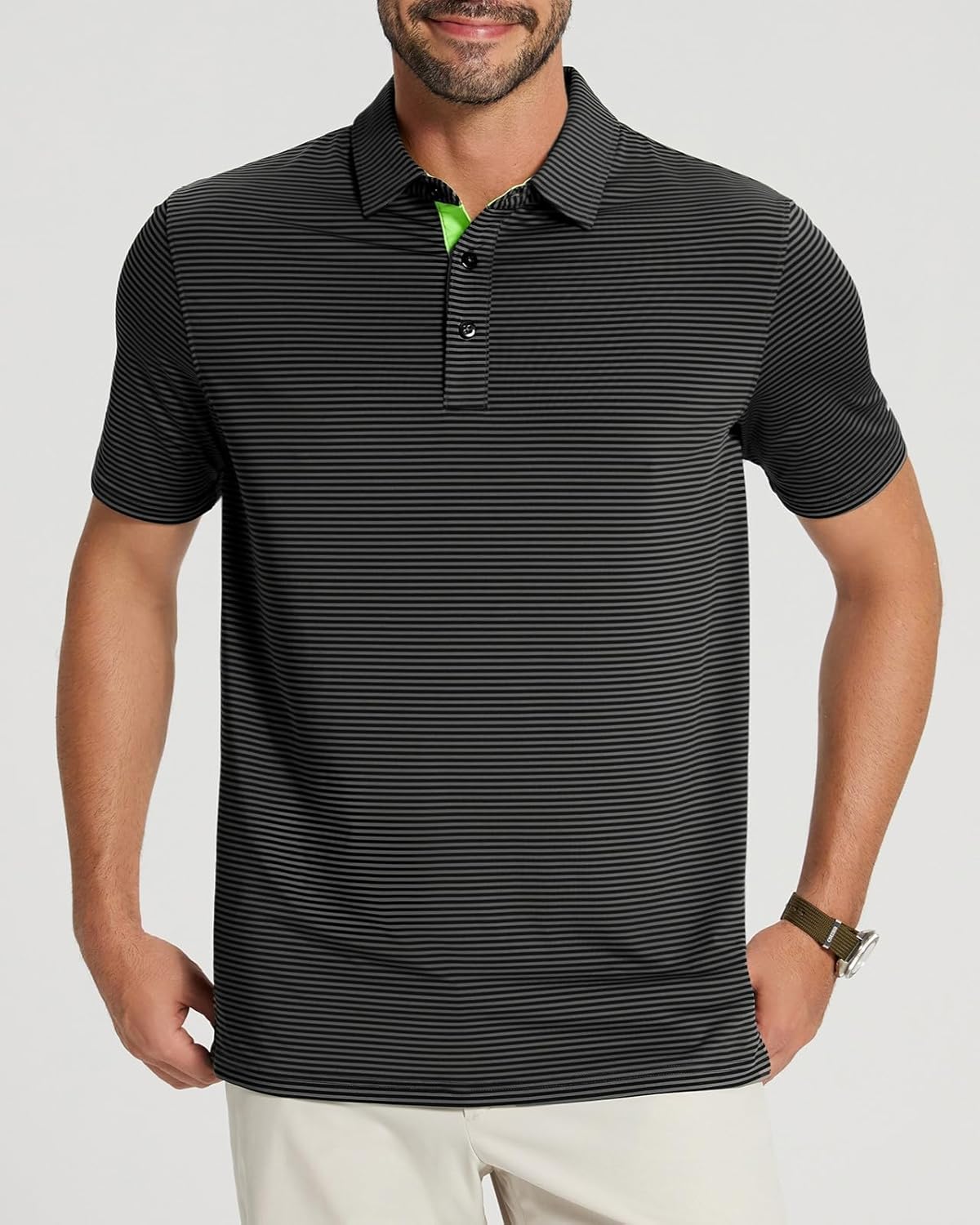 Skiennix Men's Golf Polo Shirt - Moisture-Wicking, High-Performance, Short Sleeve | Striped Casual Design