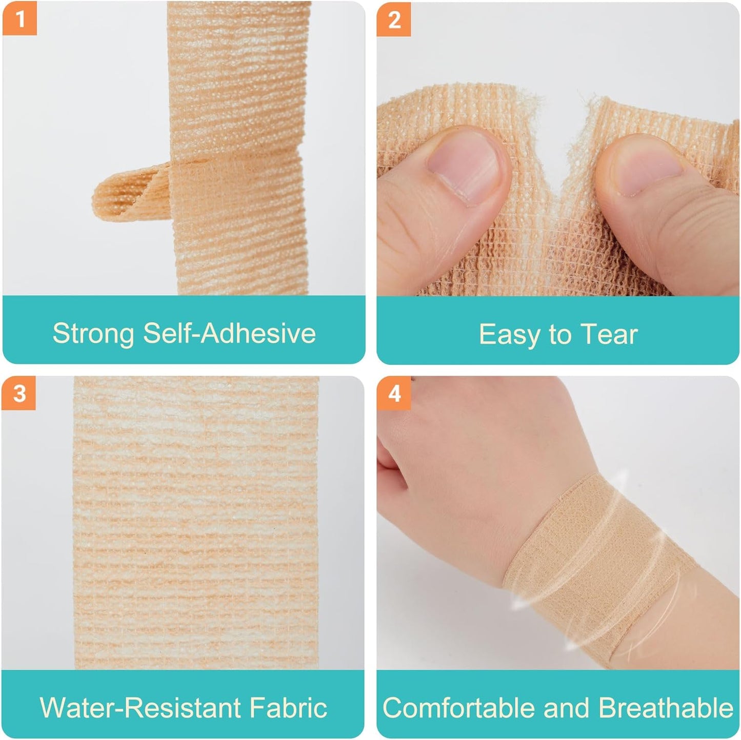 Skiennix Self-Adhesive Bandage Wraps - 6 Pack, 2” x 5 Yards, Skin Color | Ideal for Sports & Injury Support
