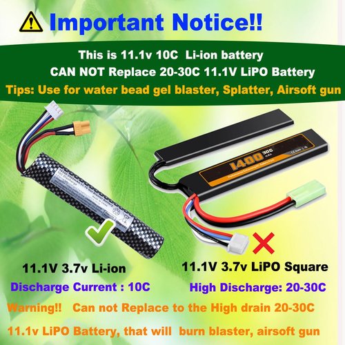 funkawa Water Bead Gel Ball Blaster 11.1V 2500mAh [Capacity and Discharge Upgraded ] Rechargeable Battery XT30 Plug with Charging Cable, Airsoft Battery 11.1V for Airsoft Gun Gel Ball Blaster(1-Pack)