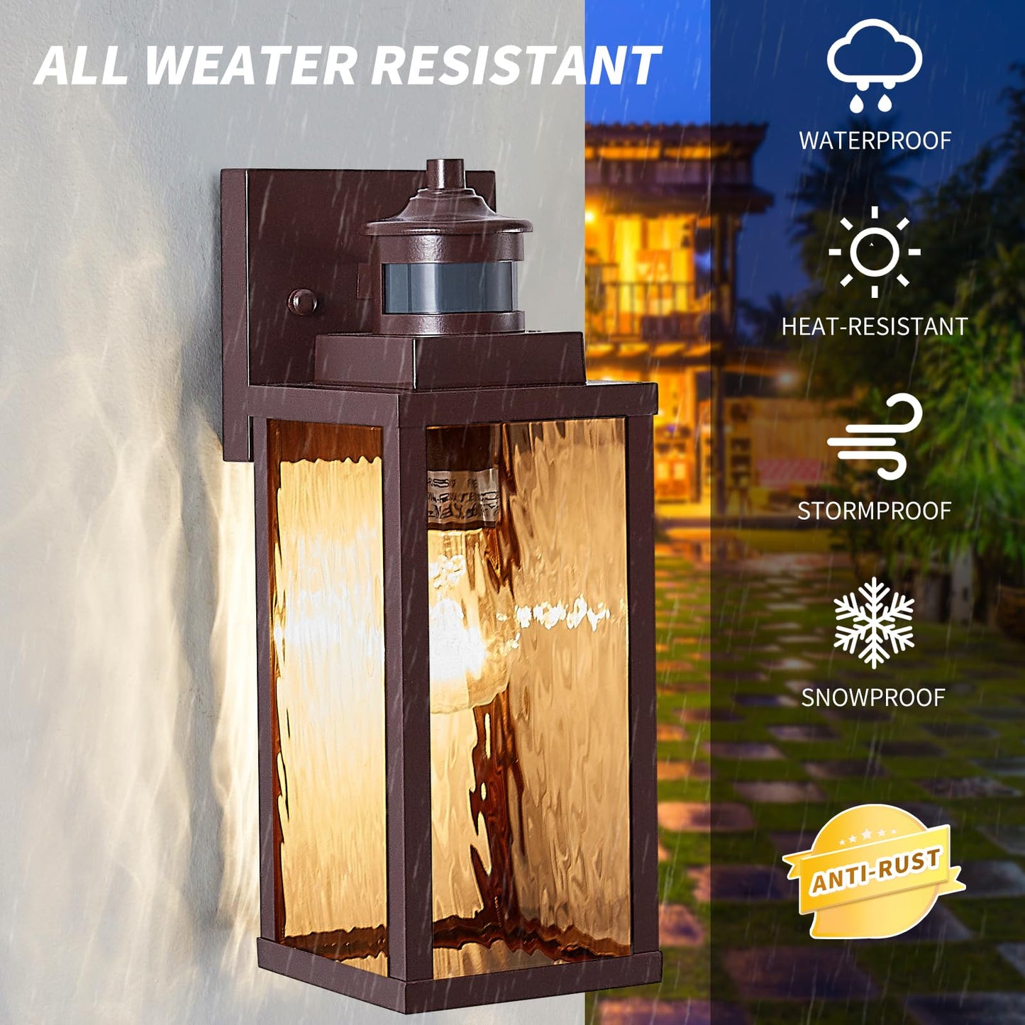 MDENLT 2 Pack Bronze Motion Sensor Outdoor Wall Lights,Updated Dusk to Dawn Outdoor Lighting, Exterior Light Fixtures Wall Mount,Waterproof Porch Light Outside Lights for House