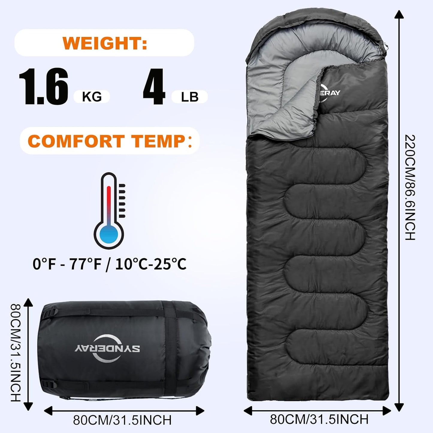 Skiennix Cold Weather Sleeping Bags for Adults - Lightweight Compact Backpacking & Camping Gear