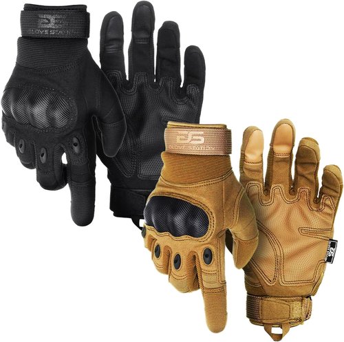 Glove Station Touchscreen Gloves for Men - Hard Knuckle Protection for Motorcycle & Outdoor Work | Black & Tan, Large