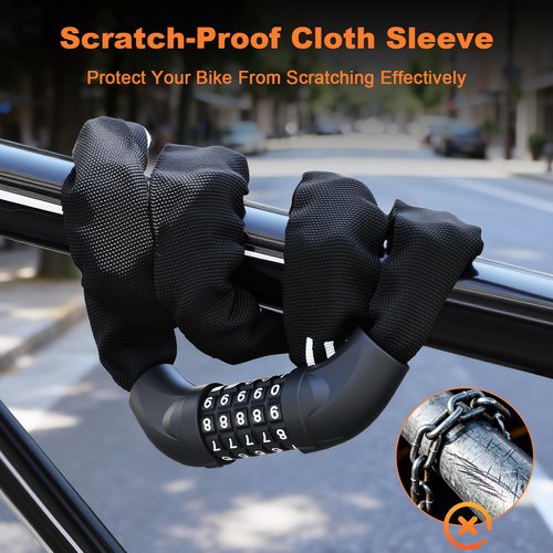 Heavy Duty Bike Chain Lock, 5 Digit Combination Resettable Bike Lock, Anti-Theft Hardened Steel Chain Bicycle Locks Keyless 3.2Ft Long 6mm/0.24" Thick for Bikes, E-Bike, Motorcycle, Motorbike
