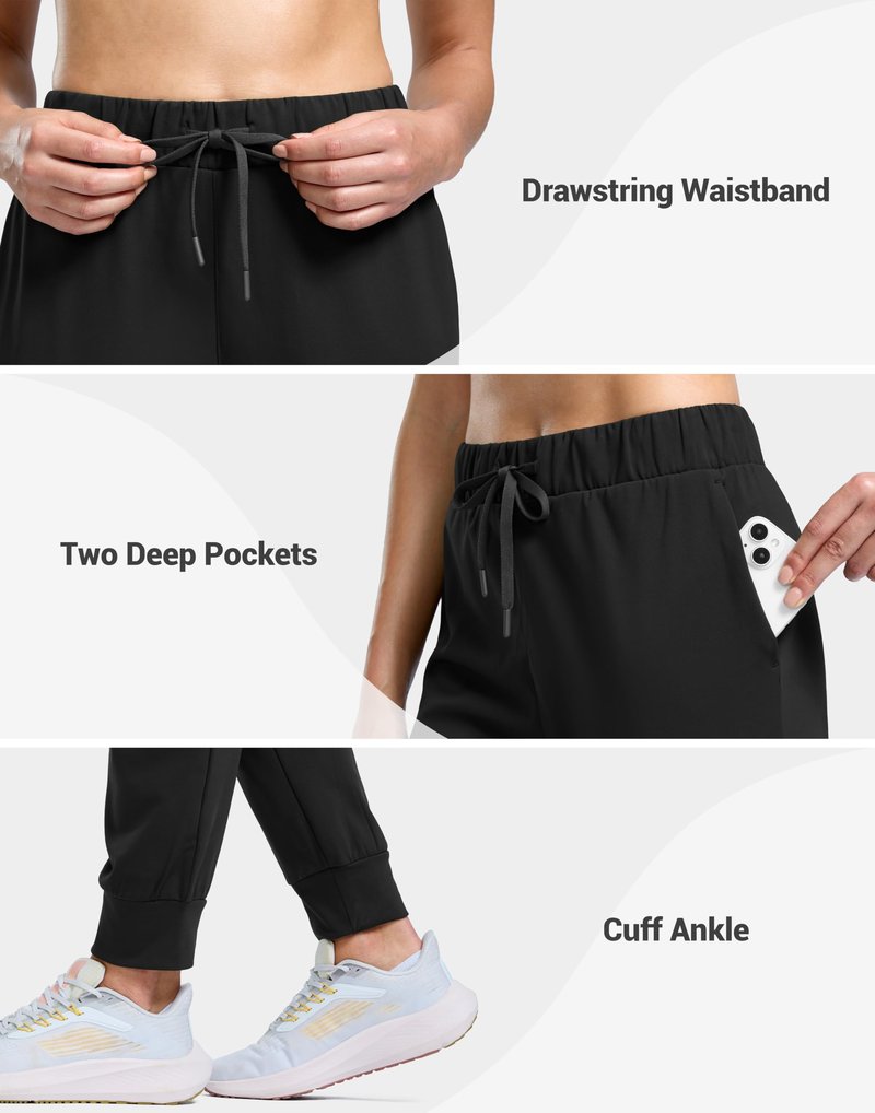 SANTINY Women's Fleece Lined Joggers Pockets Drawstring Waterproof Sweatpants Thermal Ski Running Winter Hiking Pants Women(Black_L)