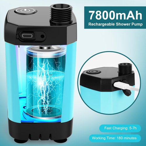ALIESTFDNO Portable Shower for Camping with 20L / 5.28 Gallons Foldable Bucket, 7800mAh Rechargeable Shower Pump, Outdoor Shower Kit with Digital Display for Hiking, Travel, Car, Pet