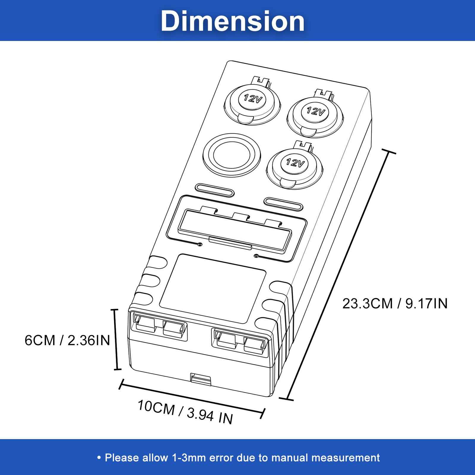 Mini Power Distribution Box 12V DC Battery Socket Max. 50A Current with 2 x Anderson, 6 x USB & 3 x Cig Sockets, Mini Battery Box for Outdoors RV Camping Fishing Emergency