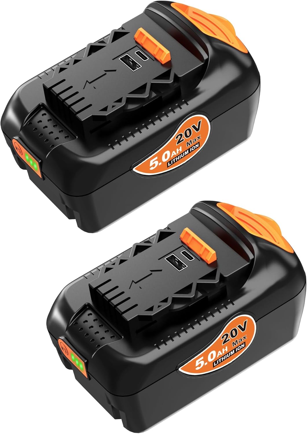 Dewalt 20V MAX 5.0Ah Lithium Ion Battery Replacement - 2-Pack with USB & USB-C Ports