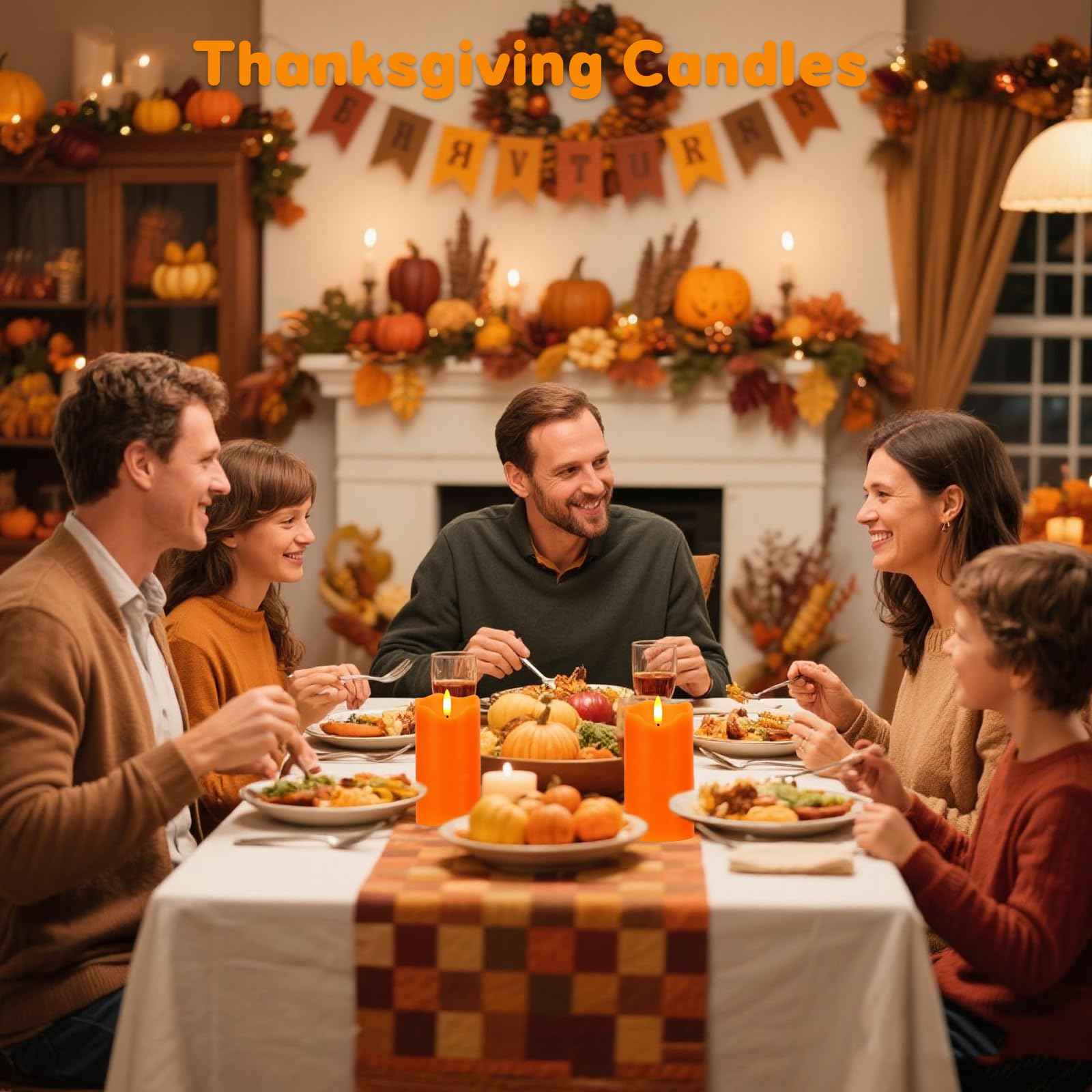 VEEKI Flameless Candles Light, Set of 2 6"x3" Flickering Fall LED Candles with Remote & Timer, Dimmable Pillar Candles Battery Operated, Orange Candles for Fall Halloween Thanksgiving Decor (Orange)