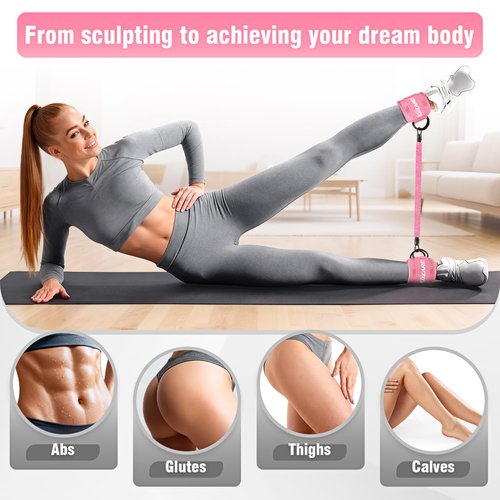 KUZARO Glute Workout Equipment, Leg & Hip Exercise Equipment for Women, Resistance Bands with Ankle Straps & Exercise Board for Home Gym Fitness, Kickbacks, Hip Thrusts, Lower Body Training