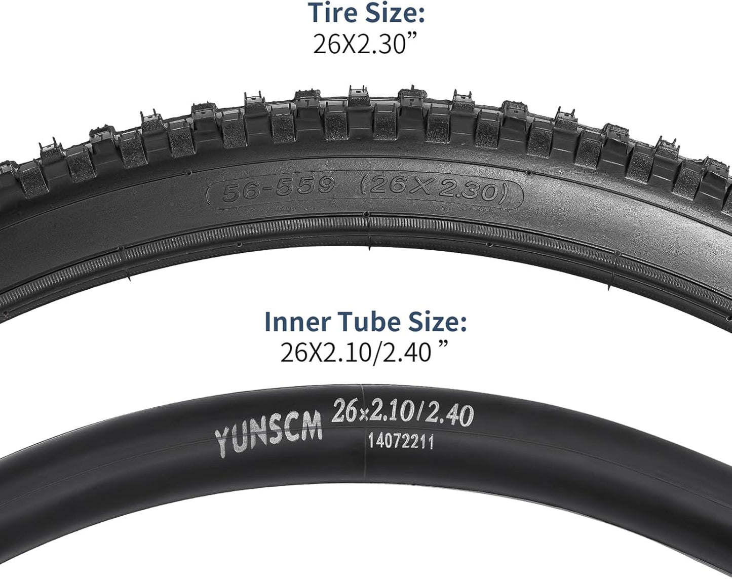 YUNSCM 26" Mountain Bike Tires - Heavy Duty 26x2.30 & 26" Tubes with Schrader Valve | Off-Road Ready