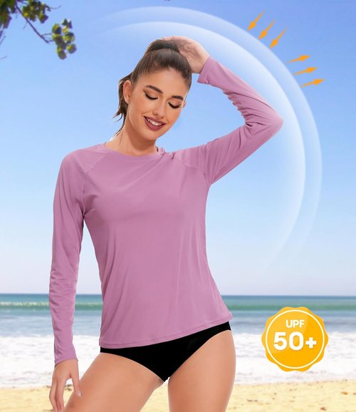 Kinglaman Rash Guard for Women - UPF 50+ Long Sleeve Swim Shirt for Sun Protection | Ideal for Workouts & Hiking