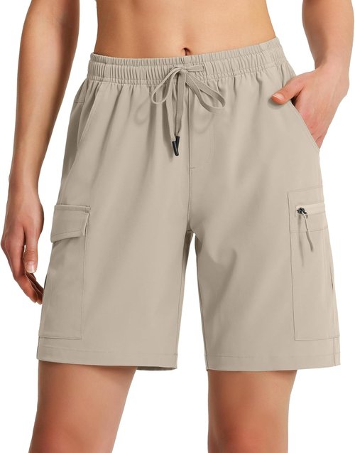 Ksmien Women's Hiking Cargo Shorts - Lightweight Quick-Dry Summer Shorts with Zipper Pockets | Ideal for Travel & Golf