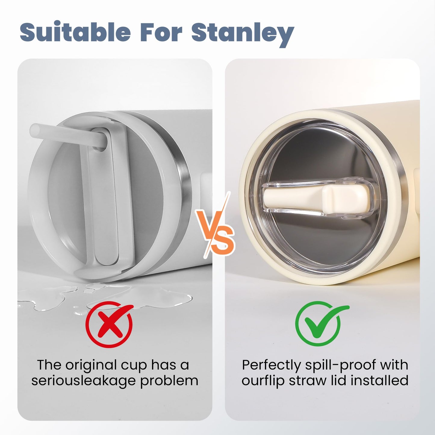 2 Pack Stanley Lid Replacement 40 oz, for Stanley H2.0 Quencher Cup Accessories, Dust-Proof Straw Cover for stanley cups, Spill-Proof Design, Stanley Cup Accessories（Beige & Beige）