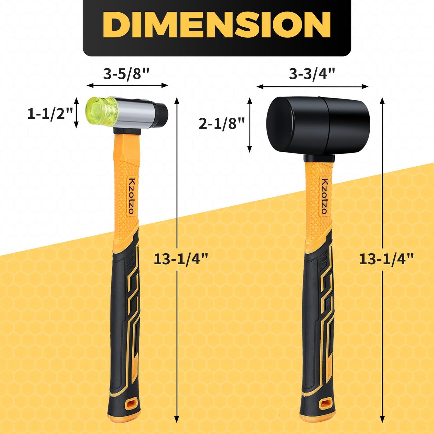 2-Piece Rubber Mallet Hammer Set, 8oz Rubber Hammer Mallet & 25mm Double-Faced Soft Mallet, Shockproof Fiberglass Handle with Cushion Grip, Damage-Free to Floor, Tile, Crafts