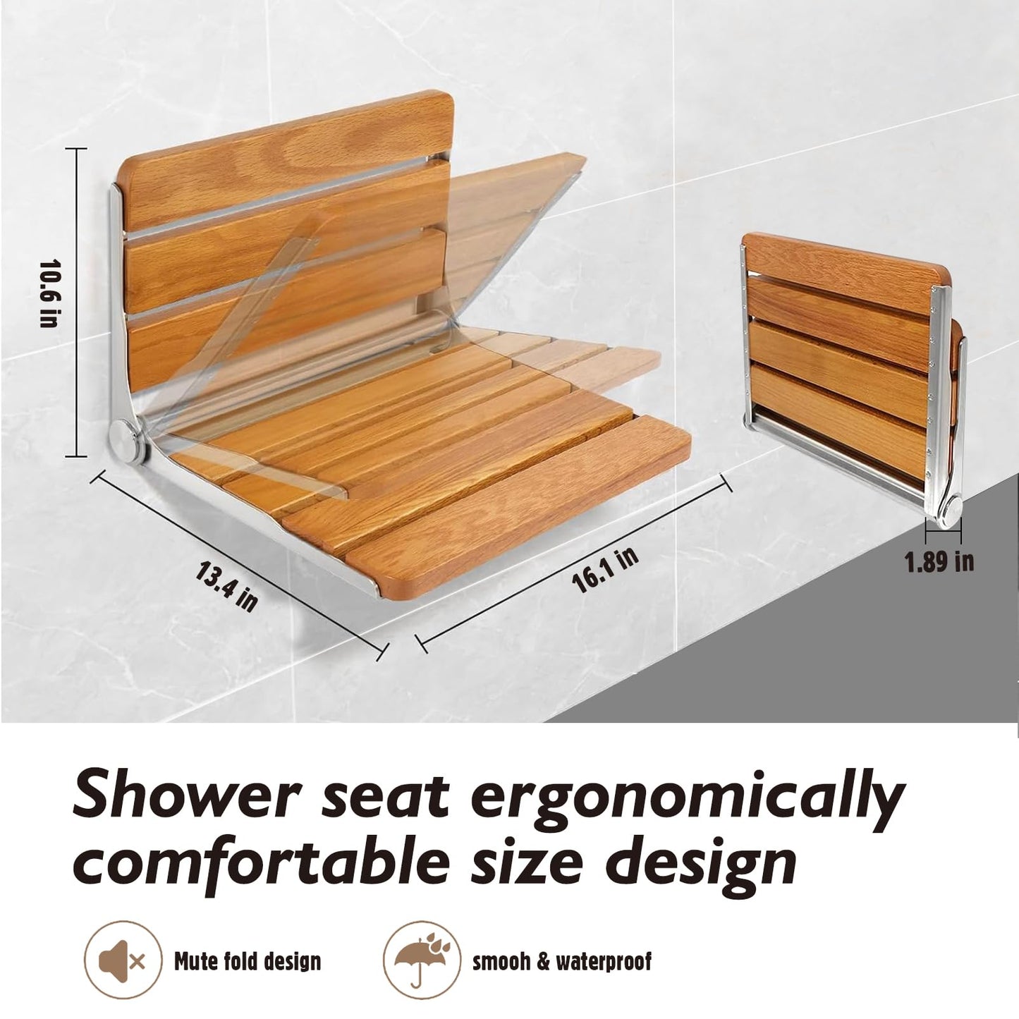 Folding Shower Seat Wall Mounted Shower Bench,Fold Down Shower Seat Wall Mounted Shower Seat,Foldable Shower Bench 316 Stainless Steel Frame 450 lbs,1 Pack