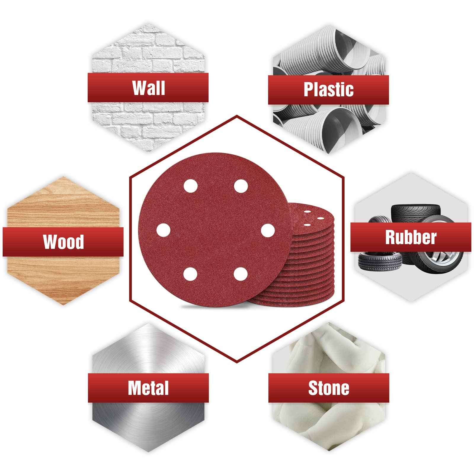 9 Inch Sanding Disc 40 Grit Hook and Loop Sandpaper for 6 Holes Drywall Sander Remove Popcorn Ceiling Sheetrock (30 PCS)