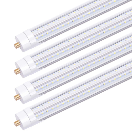 TRLIFE 8FT LED Bulbs 6000K, T8 8FT V Shape 65W FA8 LED Light Bulbs with Clear Cover(150W Fluorescent Bulbs Replacement), Dual Row L ED Chips, 7800Lm, Dual-Ended Power (4 Pack)