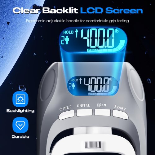 AUWFV Grip Strength Tester With Adjustable Hand Gripper Trainer, Hand Dynamometer of 400lbs/180kg Tester Set with Digital Display – Precision Training for Rehab, Fitness, and Home Gym