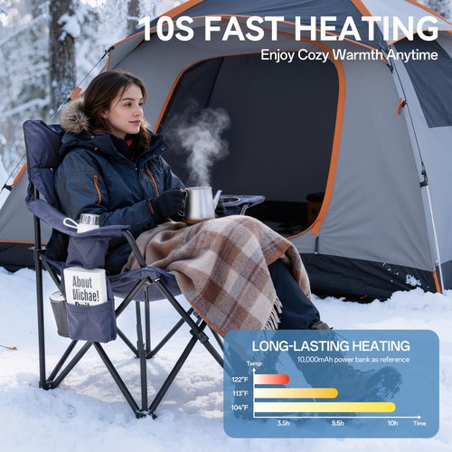 Heated Camping Chair, Oversized Folding Heated Chair with Back & Seat Heating, Supports 400 lbs, Portable Heated Outdoor Chair for Camping,Fishing, Patio, Picnic, Battery NOT Included, Navy Grey