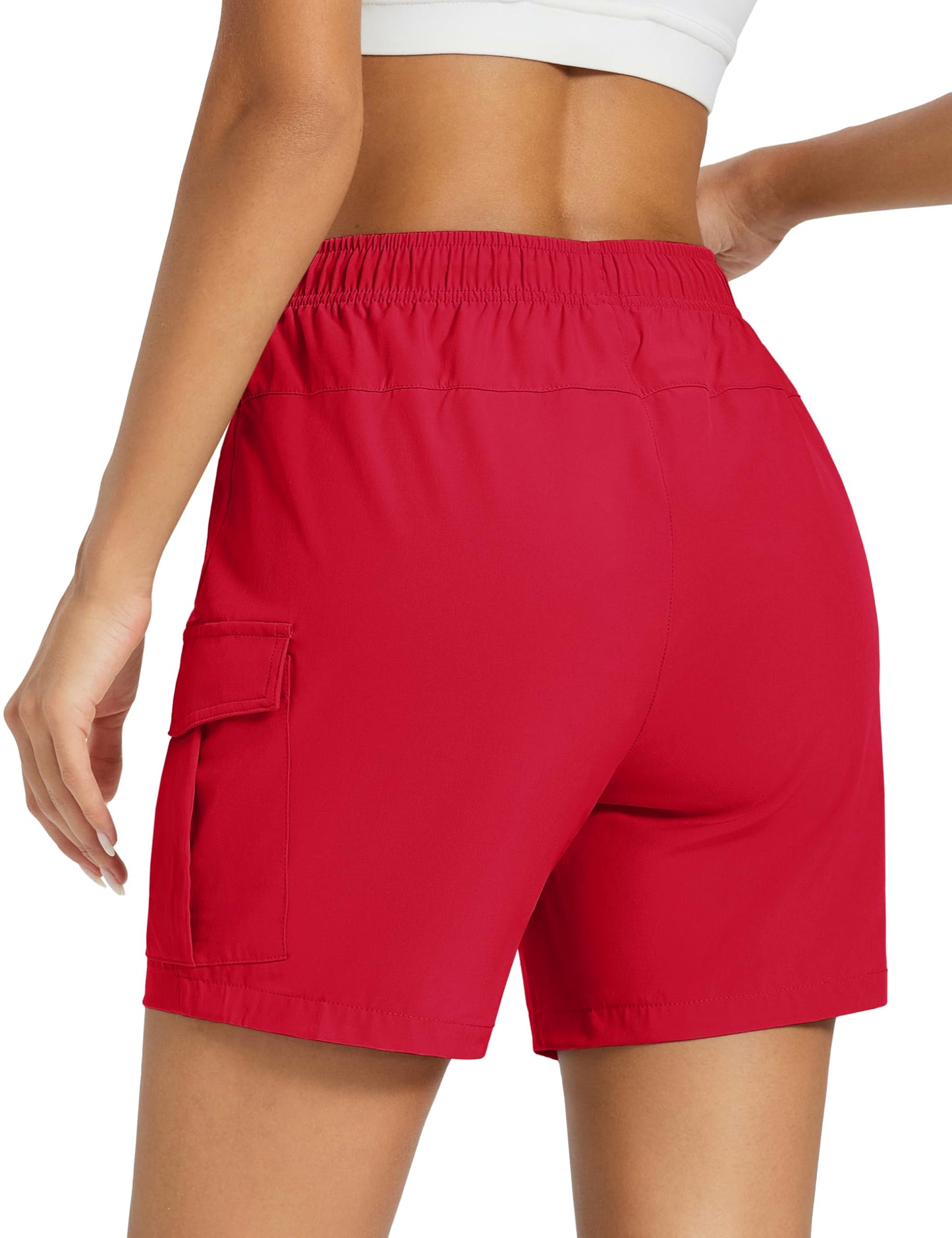 MAGCOMSEN Womens Quick Dry Hiking Shorts Lightweight Cargo Athletic Shorts for Summer Outdoor Travel Zip Pockets Red L