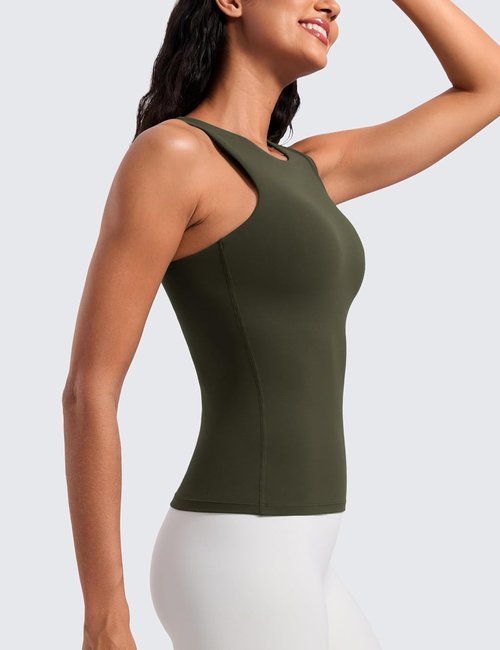 CRZ YOGA Butterluxe Workout Tank Top - High Neck Racerback Athletic Shirt with Built-In Bra for Women
