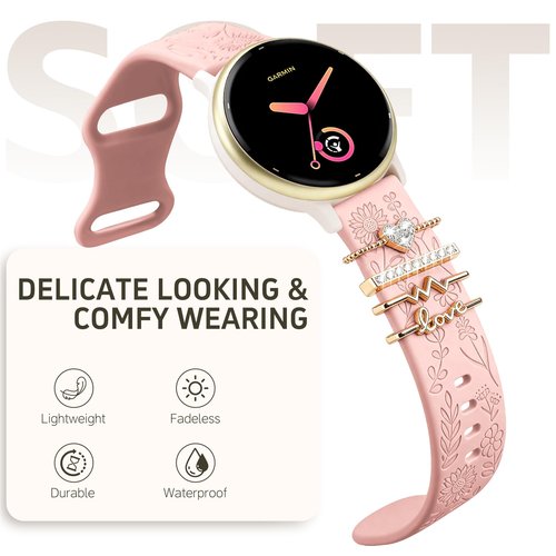 HQzon 20mm Silicone Band Compatible with Garmin Vivoactive 5 / Vivoactive 3,Flower Engraved Silicone Replacement Women Strap Compatible with Garmin Venu Sq/Venu Sq 2/Venu 2 Plus/Venu