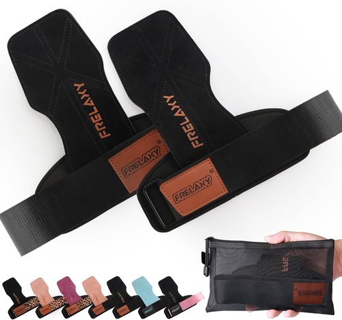 Frelaxy Weight Lifting Wrist Straps - Cushioned Grips for Men & Women | Durable Double Layer Leather