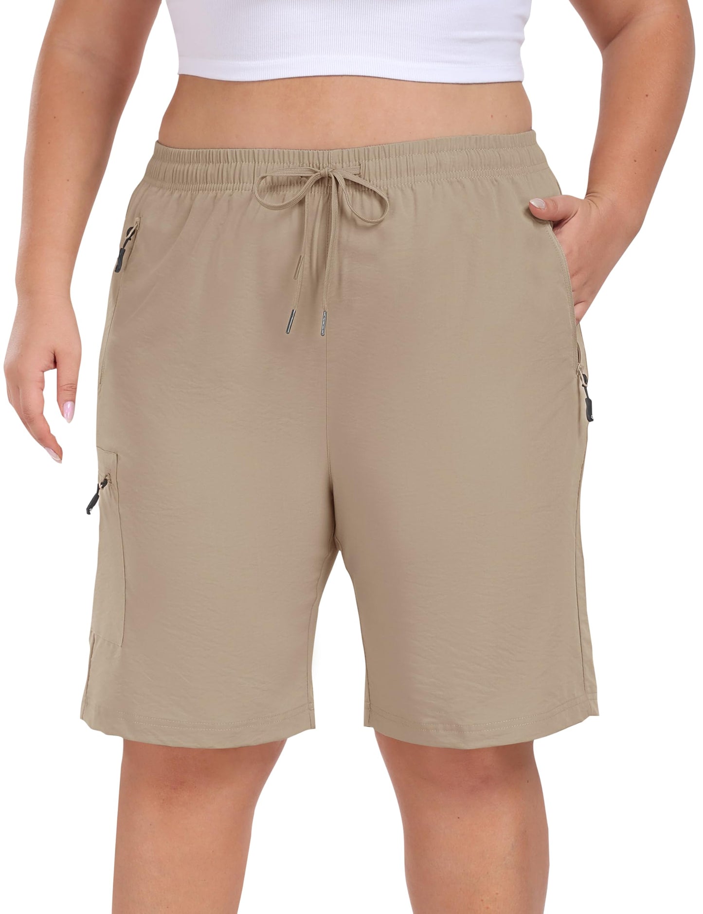 MoFiz Women's Plus Size Cargo Shorts Quick Dry Lightweight Summer Hiking Shorts for Women Athletic Shorts Khaki 2XL